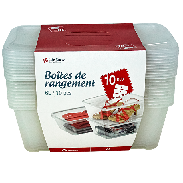 Pack 10 Cajas de Almacenamiento Transparentes con Tapa 6 L