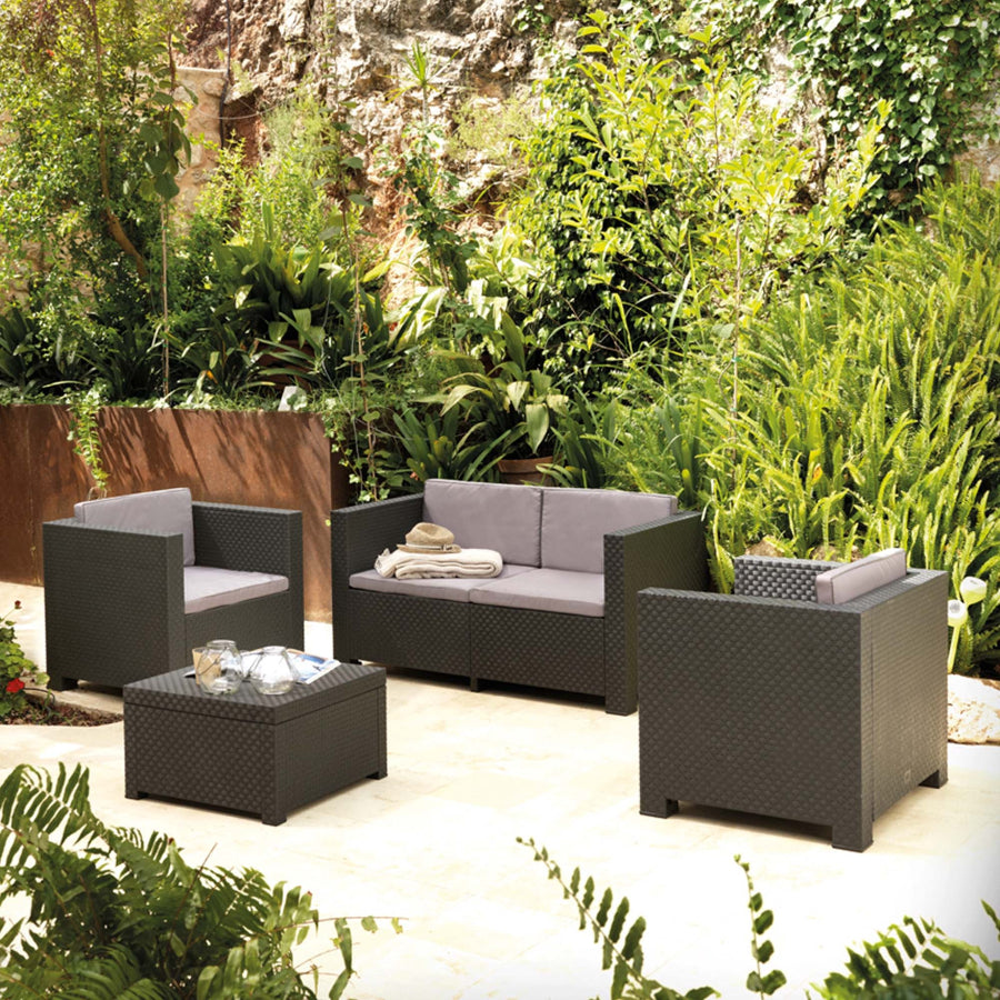Conjunto de Muebles de Jardín de Plástico Reciclado - Diva Confort | Sofá, Mesa y Sillón Exterior