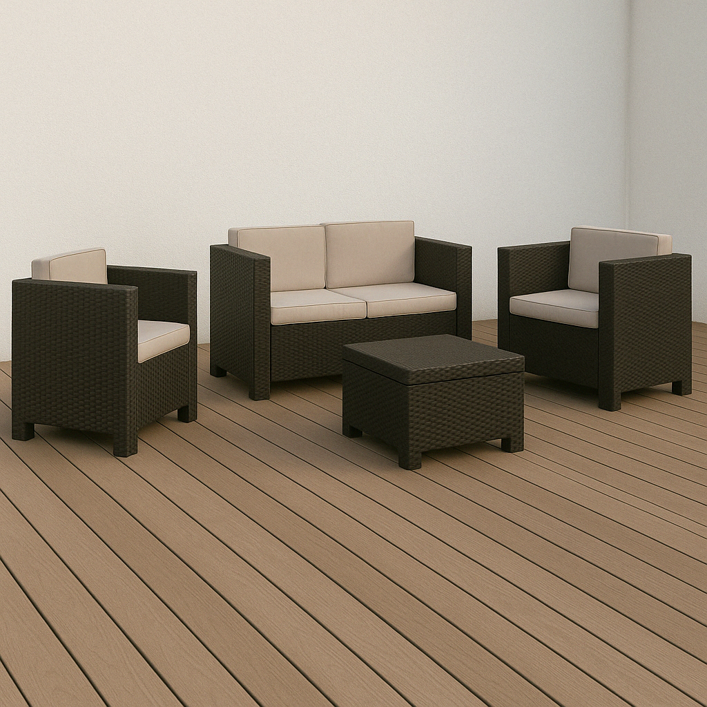 Conjunto de Muebles de Jardín de Plástico Reciclado - Diva Confort | Sofá, Mesa y Sillón Exterior