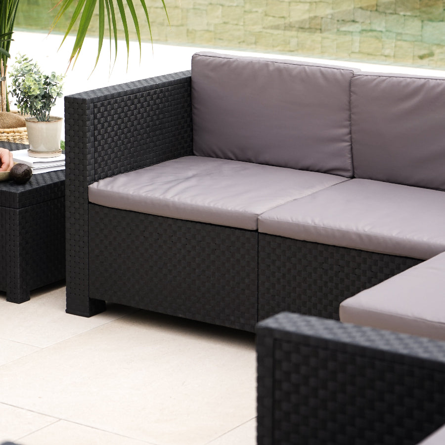 Manhattan Recycled Plastic Garden Furniture Set | Sofa, Ottoman, and Outdoor Armchair