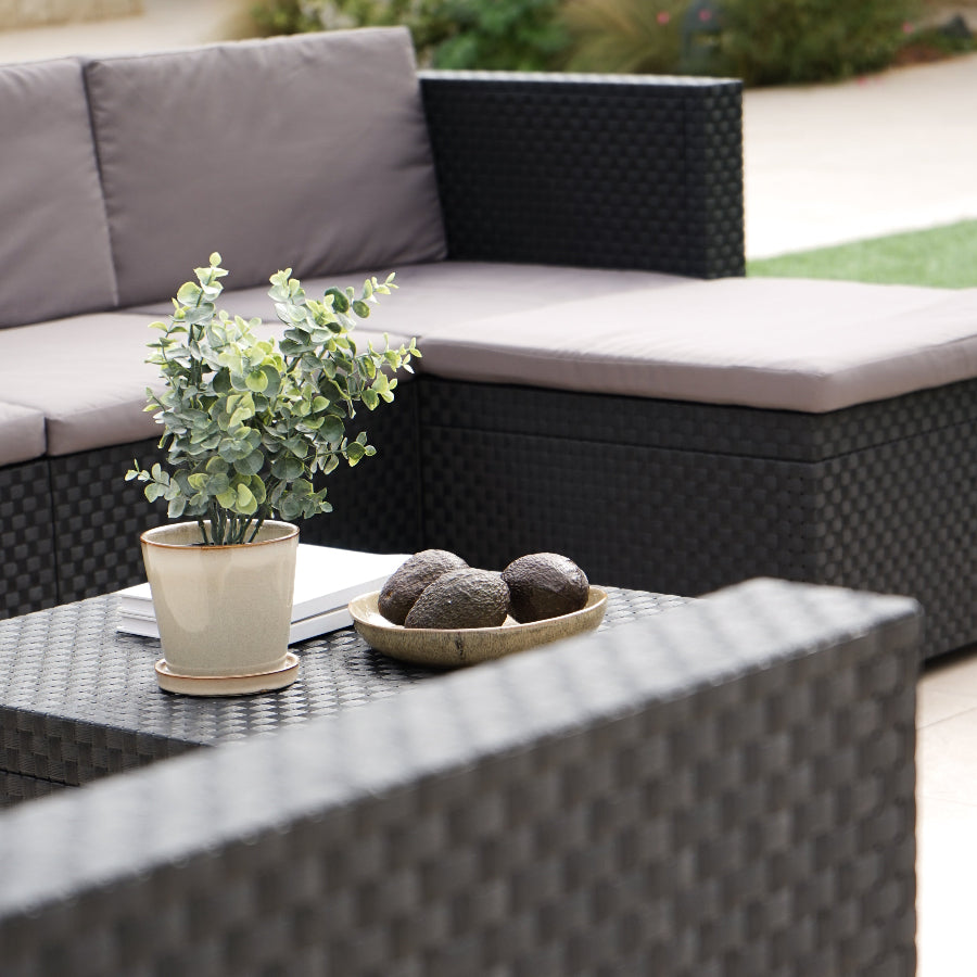 Manhattan Recycled Plastic Garden Furniture Set | Sofa, Ottoman, and Outdoor Armchair