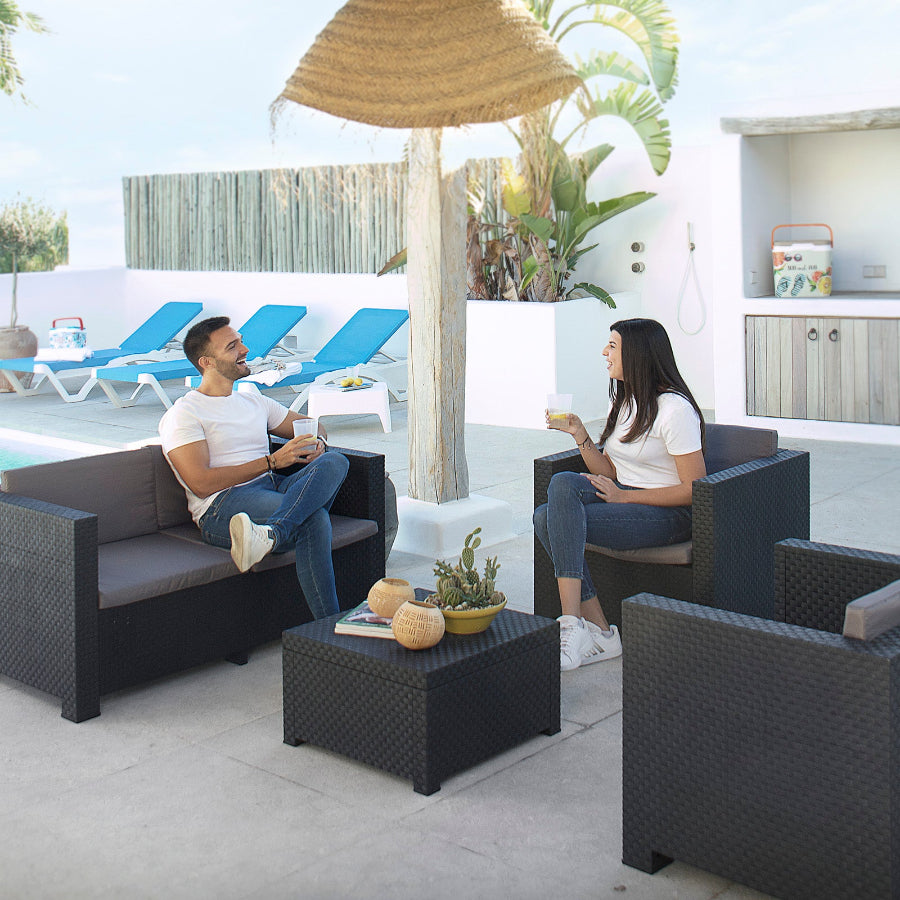 Conjunto de Muebles de Jardín de Plástico Reciclado - Diva Confort | Sofá, Mesa y Sillón Exterior
