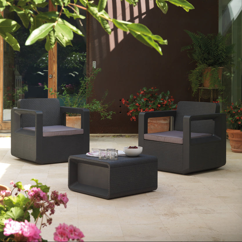 Conjunto de Jardín de Plástico Reciclado - Venus Tête-à-Tête | 2 Sillones y Mesa para Exterior