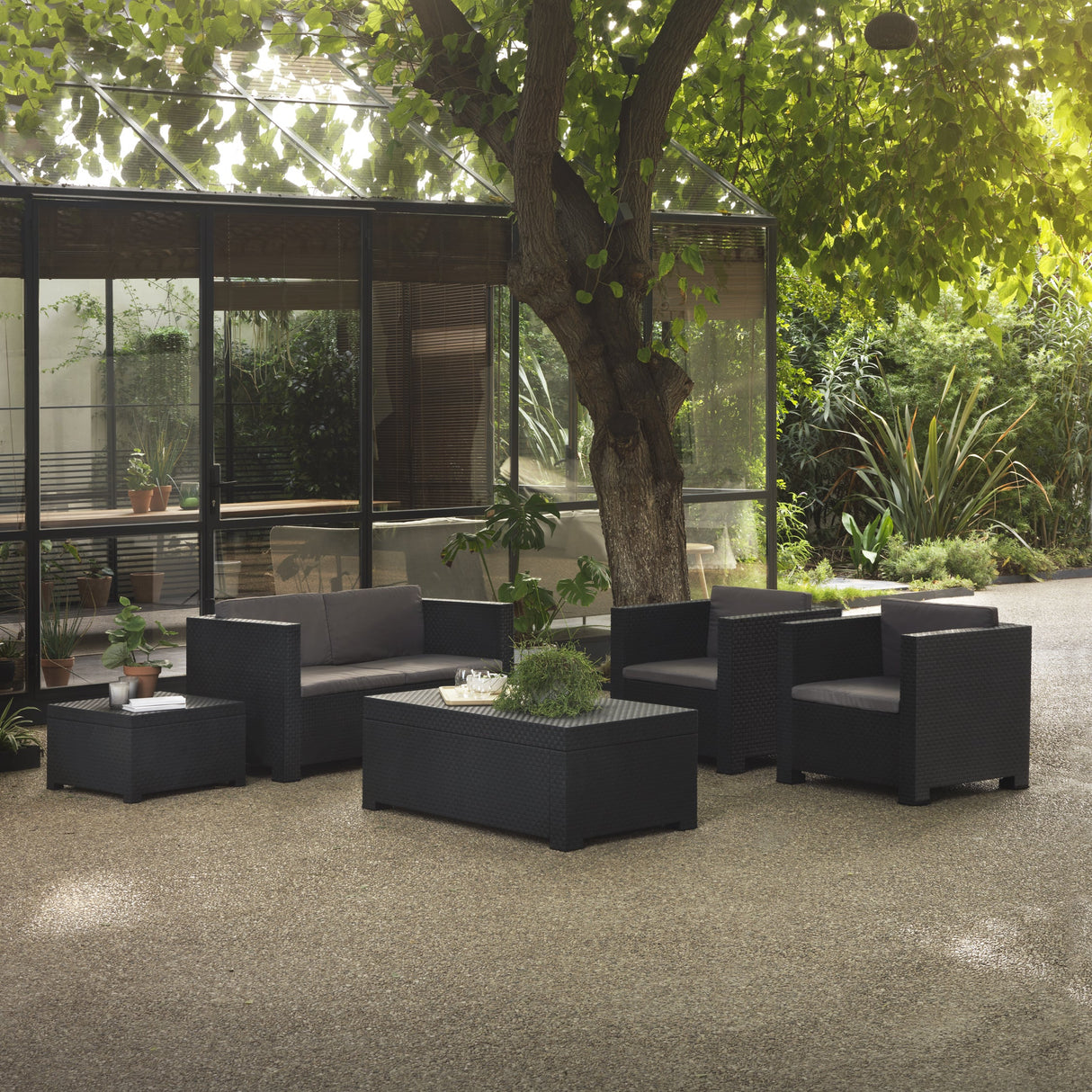 Conjunto de Muebles de Jardín de Plástico Reciclado - Diva Confort | Sofá, Mesa y Sillón Exterior