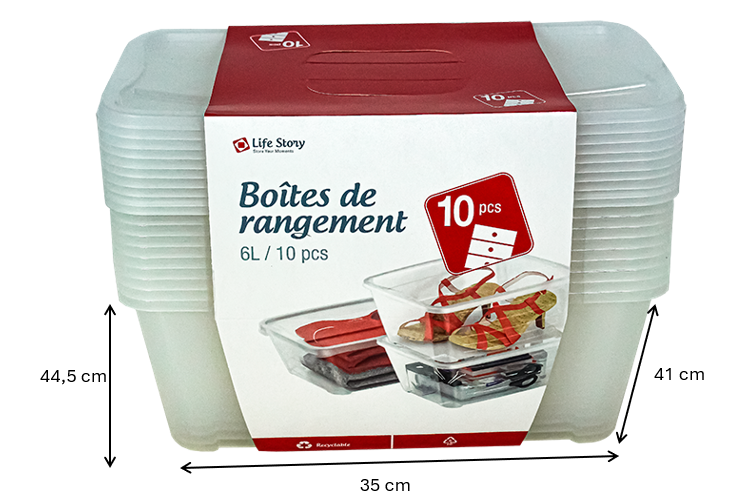 Pack 10 Cajas de Almacenamiento Transparentes con Tapa 6 L