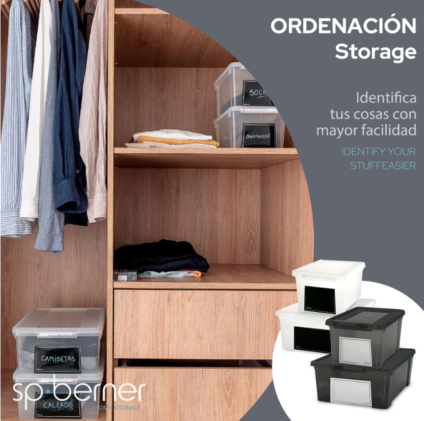 Pack de 4 Cajas de Ordenación Transparente con Tapa y Pizarra Identificativa