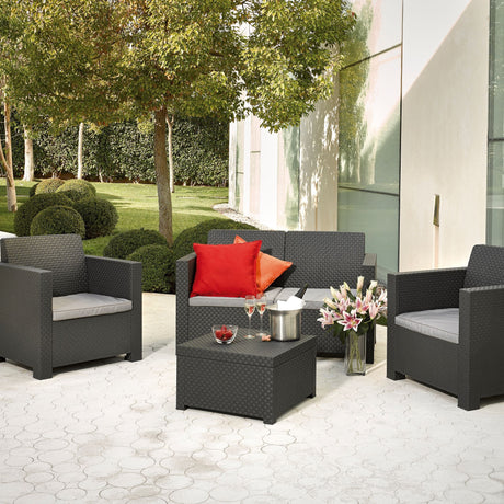 Conjunto de Muebles de Jardín de Plástico Reciclado - Evo Confort Antracita | Sofá y Sillón Exterior