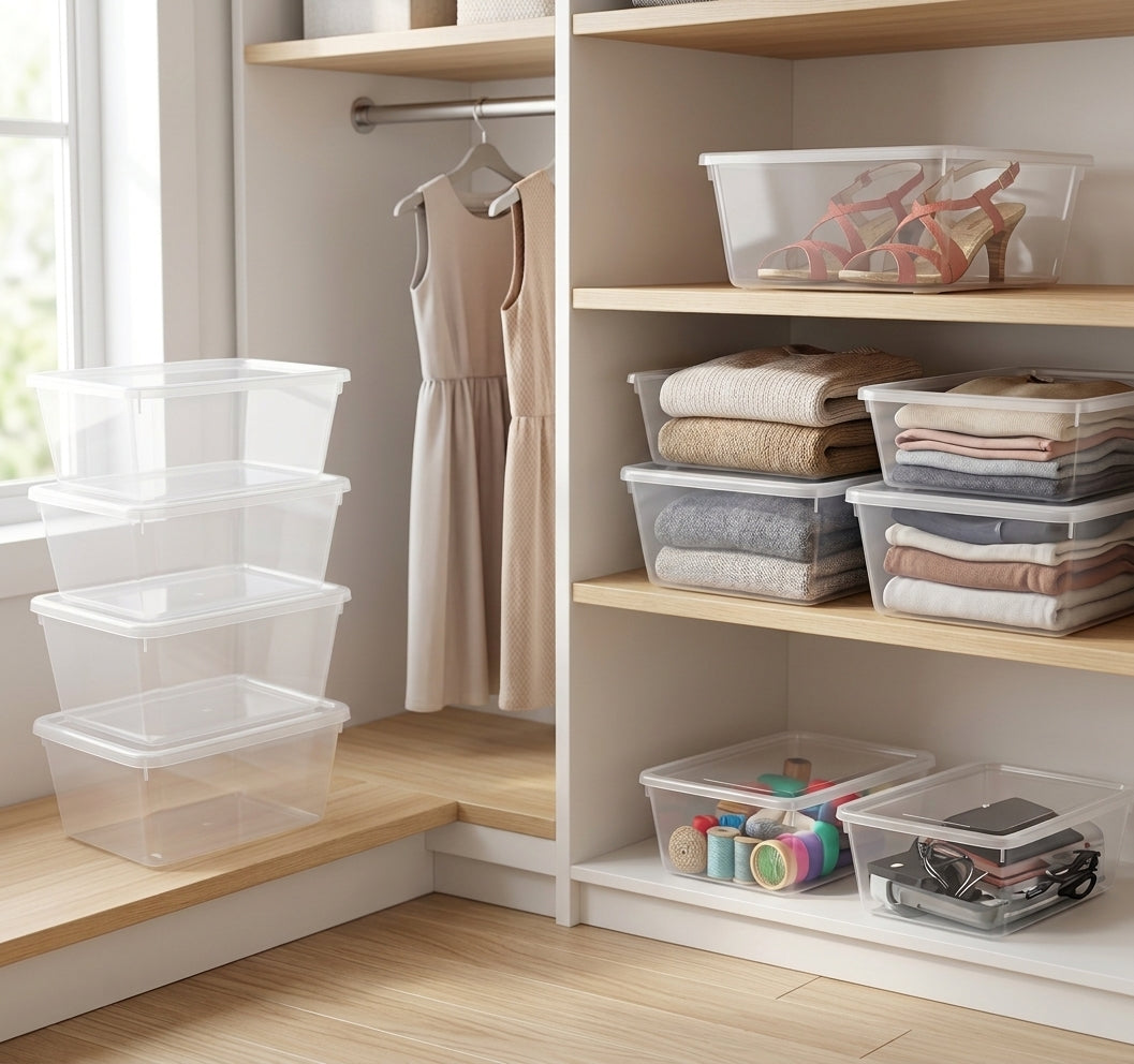 Pack 10 Cajas de Almacenamiento Transparentes con Tapa 6 L