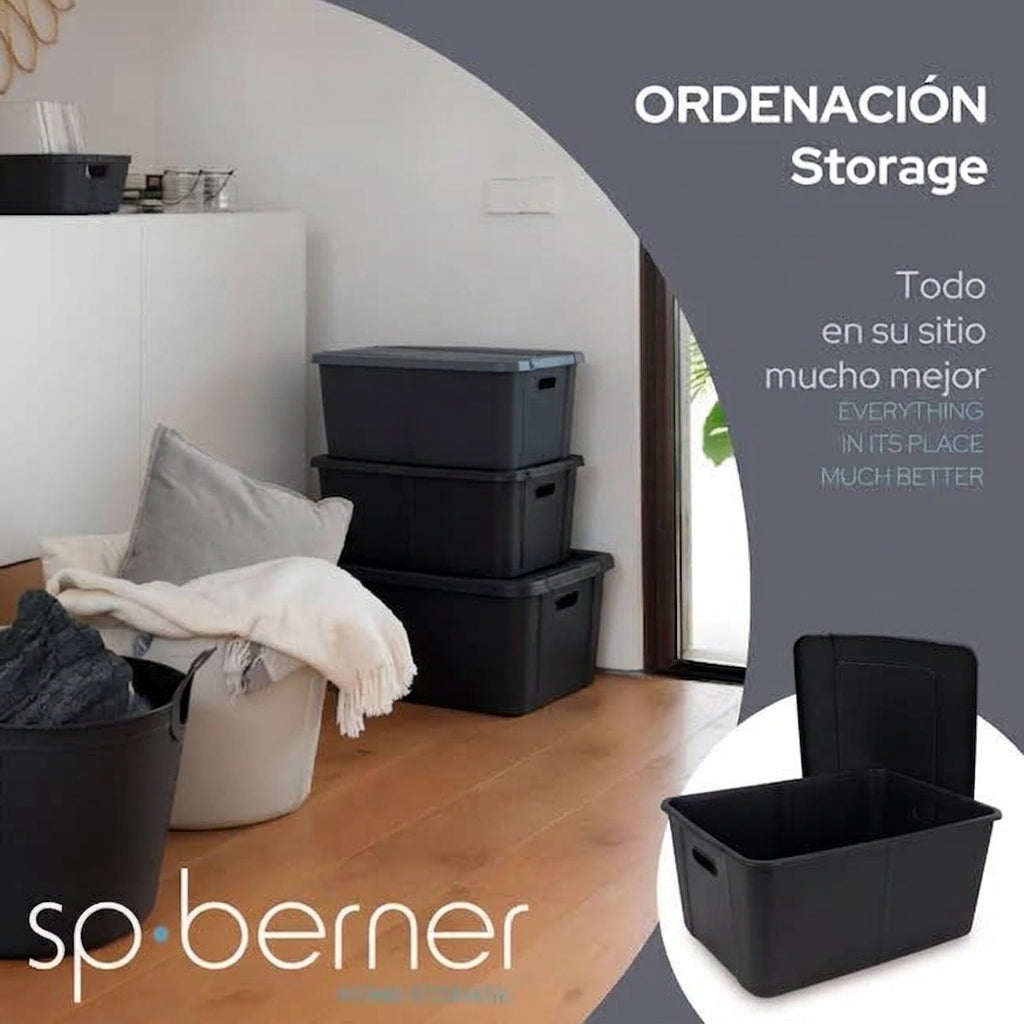 Pack de 2 Cajas Organizadoras de Plástico Negro 45L Life Story con Tapa