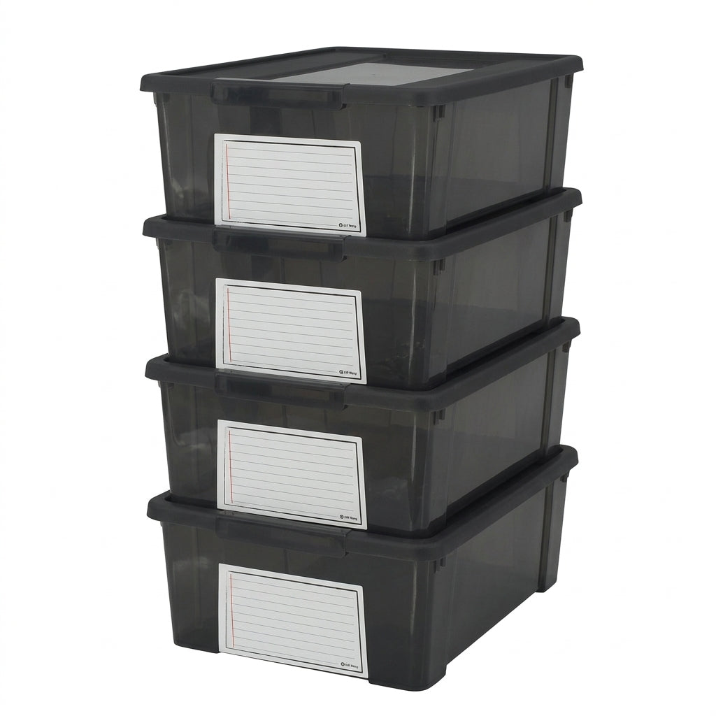 Pack de 4 Cajas de Almacenaje Resistentes y con etiqueta Identificativa 11L