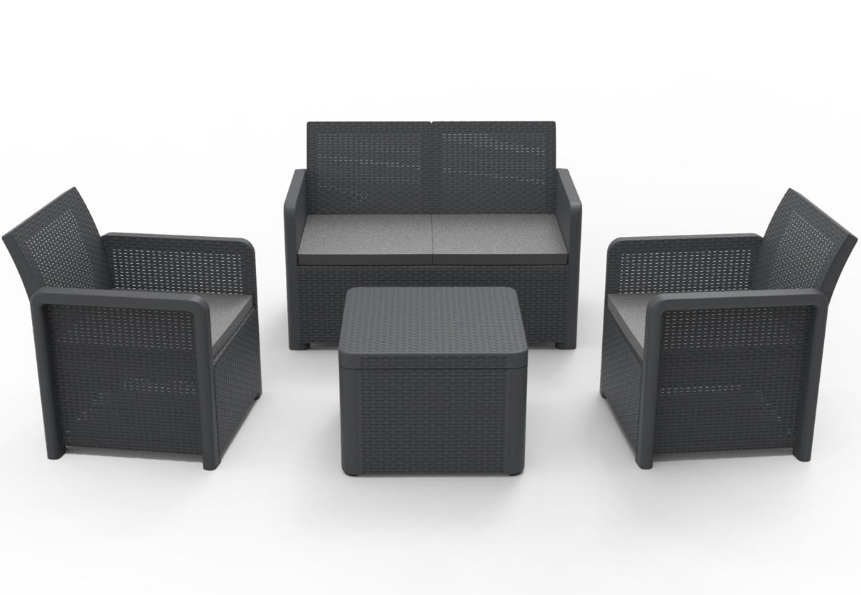Nassau Confort Storage Graphite Garden Set | Sofa, Armchairs, and Table Made of Recycled Plastic