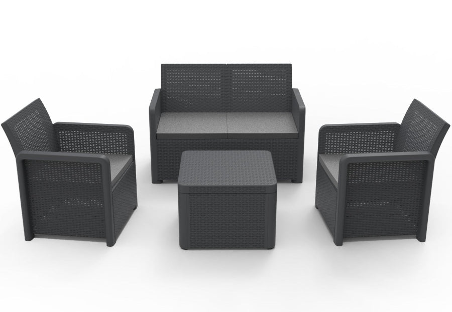 Conjunto de Jardín con Almacenamiento - Nassau Confort Storage Grafito | Sofá , Sillones y Mesa de Plástico Reciclado