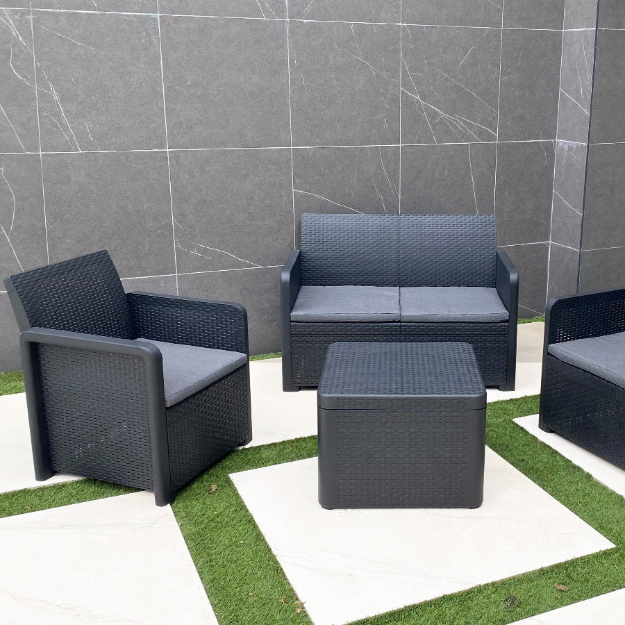 Nassau Confort Storage Graphite Garden Set | Sofa, Armchairs, and Table Made of Recycled Plastic