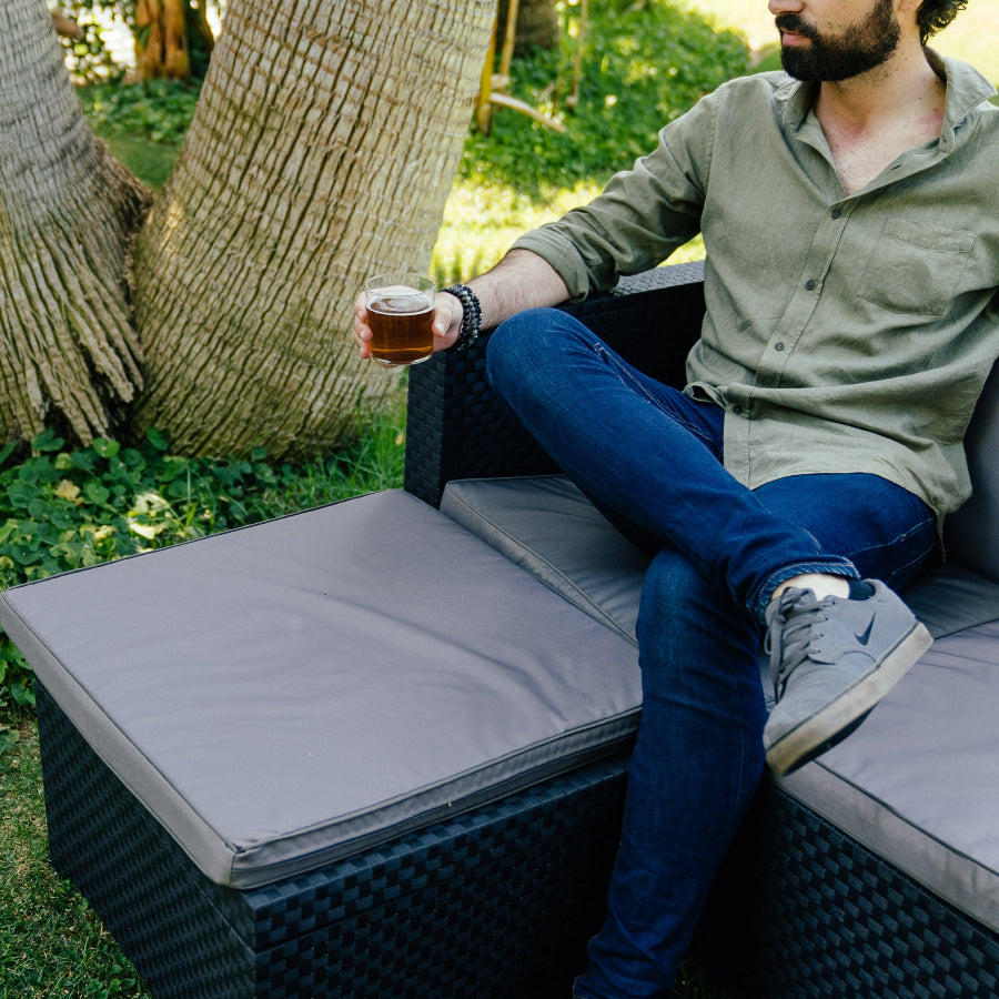 Manhattan Recycled Plastic Garden Furniture Set | Sofa, Ottoman, and Outdoor Armchair