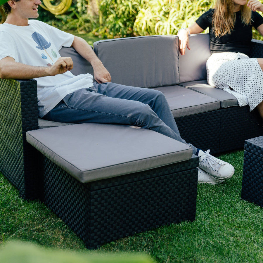 Manhattan Recycled Plastic Garden Furniture Set | Sofa, Ottoman, and Outdoor Armchair