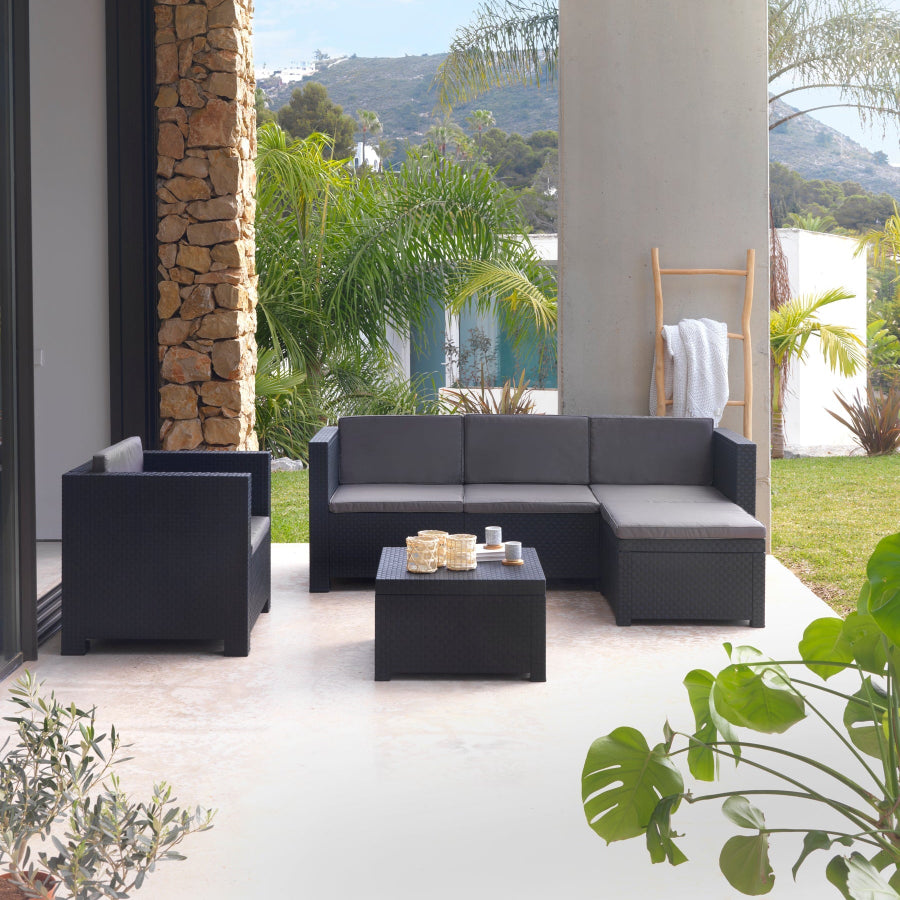 Manhattan Recycled Plastic Garden Furniture Set | Sofa, Ottoman, and Outdoor Armchair