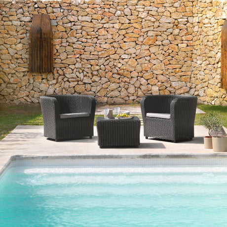 Conjunto de Jardín de Plástico Reciclado - Nova Tête-à-Tête Grafito | Sillón y Mesa para Exterior