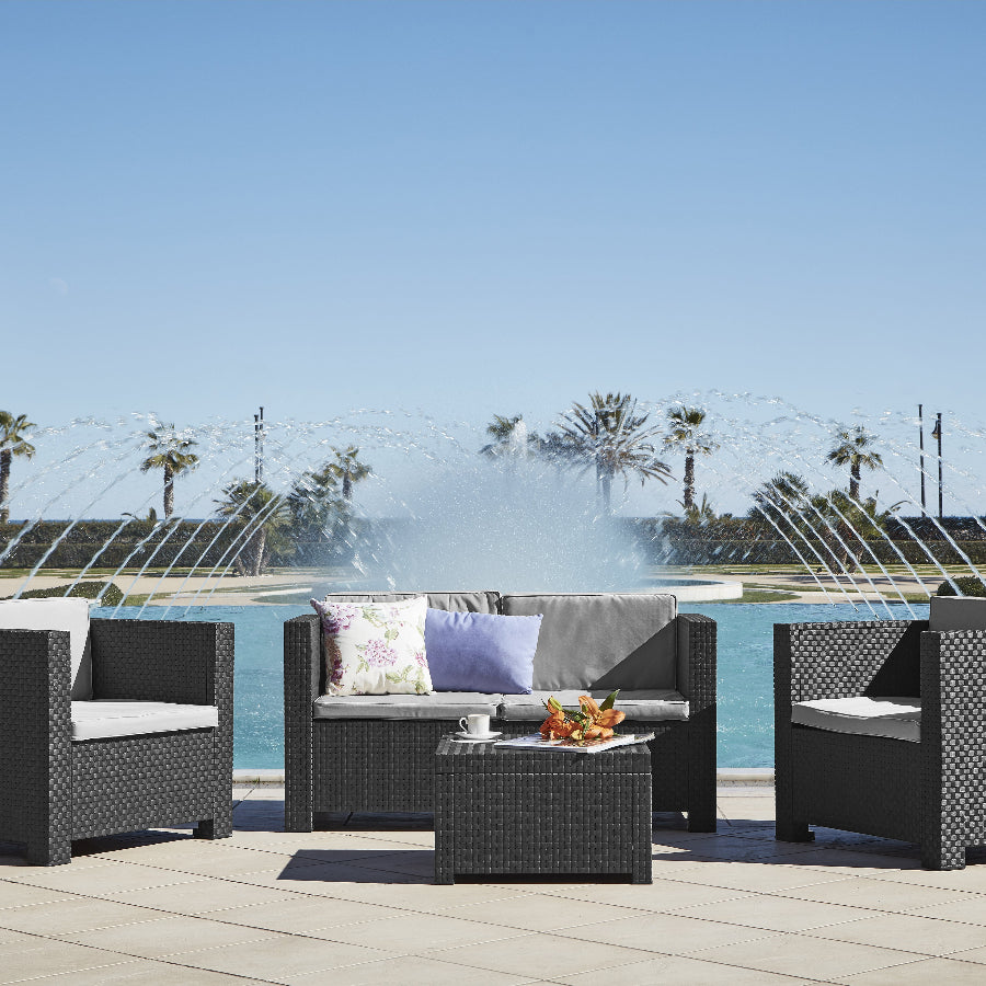 Conjunto de Muebles de Jardín de Plástico Reciclado - Diva Confort | Sofá, Mesa y Sillón Exterior