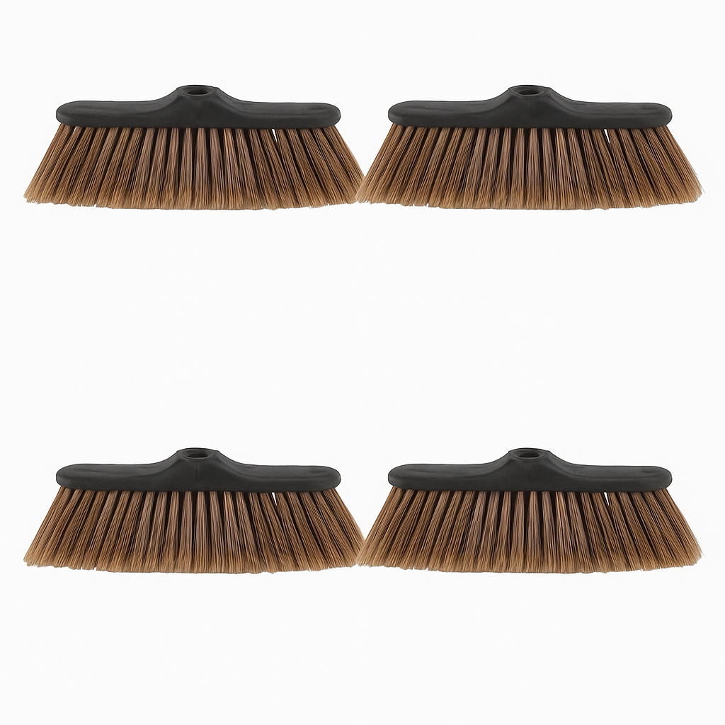 Pack of 4 Multipurpose Brooms with Heavy-Duty Bristles | Indoor and Outdoor Cleaning