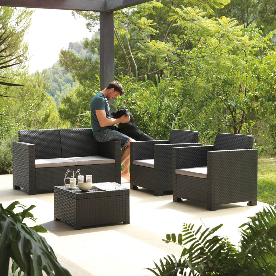 Conjunto de Muebles de Jardín de Plástico Reciclado - Evo Confort Antracita | Sofá y Sillón Exterior