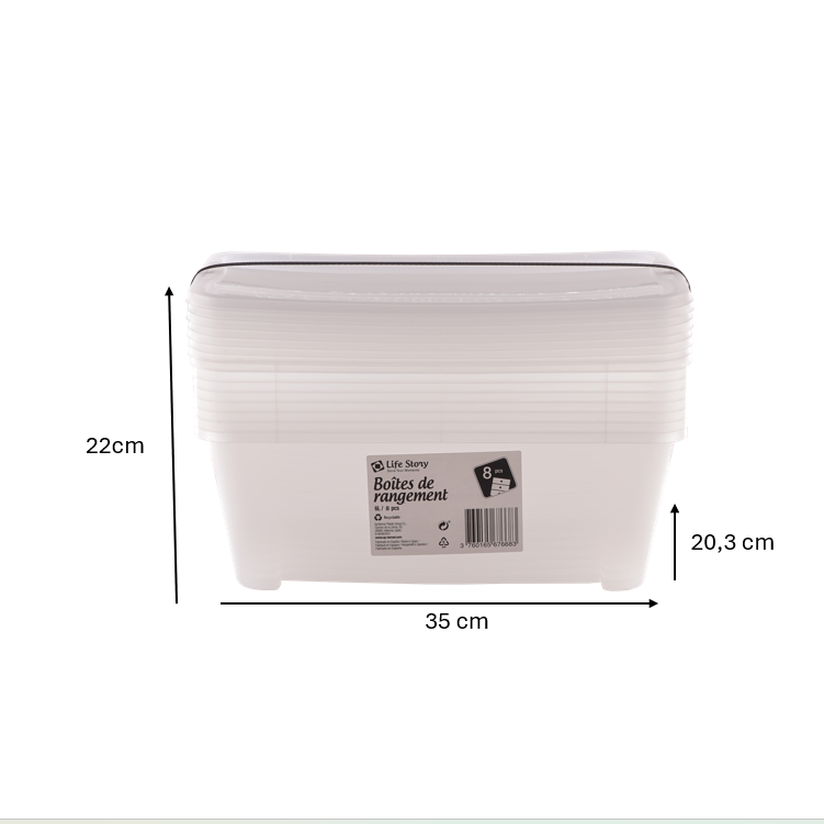 Pack de 8 Cajas Organizadoras con Tapa 6L