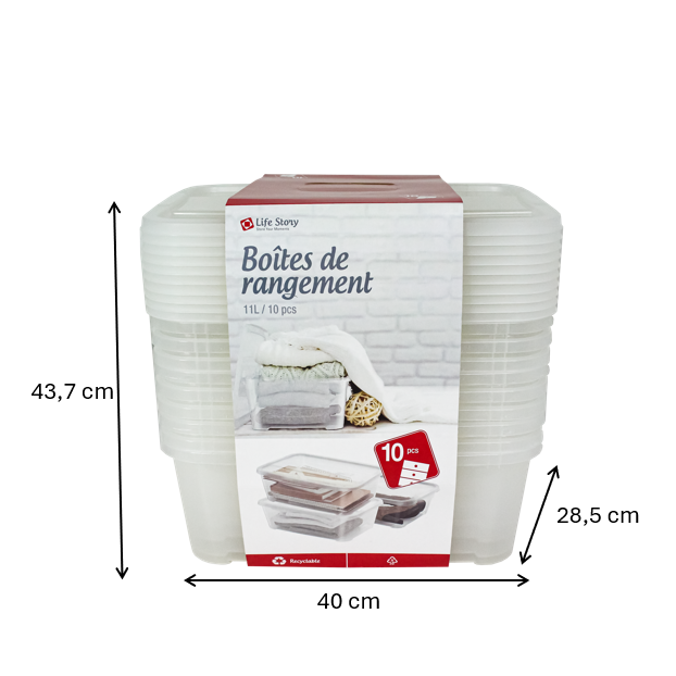 Pack de 20 Cajas de Almacenamiento Life Story 11L Transparentes con Tapa