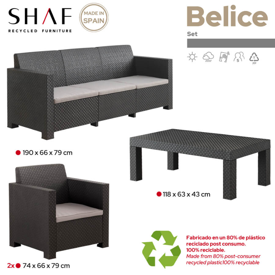 Conjunto de Muebles de Jardín de Plástico Reciclado - Belice | Estilo Contemporáneo y Sostenible