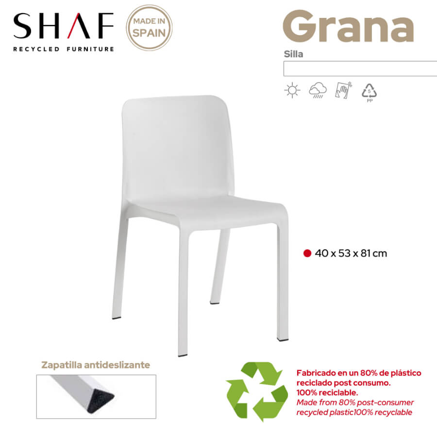 Pacote com 6 cadeiras Grana feitas de plástico reciclado | Durabilidade e conforto