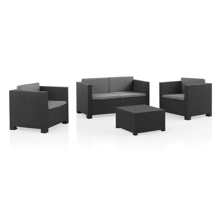 Conjunto de Muebles de Jardín de Plástico Reciclado - Diva Confort | Sofá, Mesa y Sillón Exterior