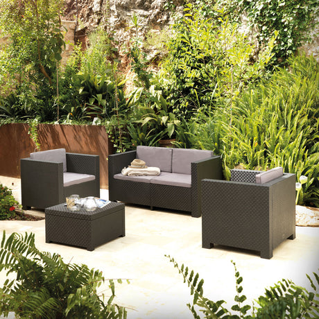 Conjunto de Muebles de Jardín de Plástico Reciclado - Diva Confort | Sofá, Mesa y Sillón Exterior