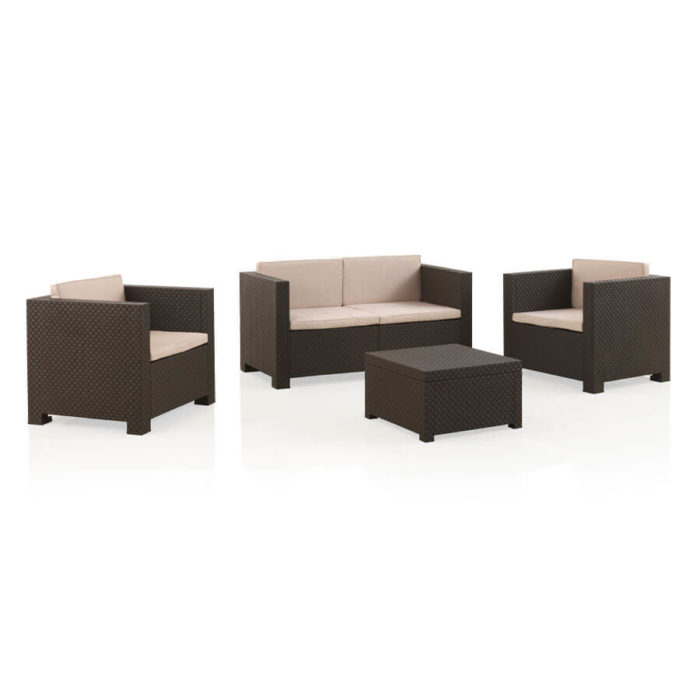 Conjunto de Muebles de Jardín de Plástico Reciclado - Diva Confort | Sofá, Mesa y Sillón Exterior