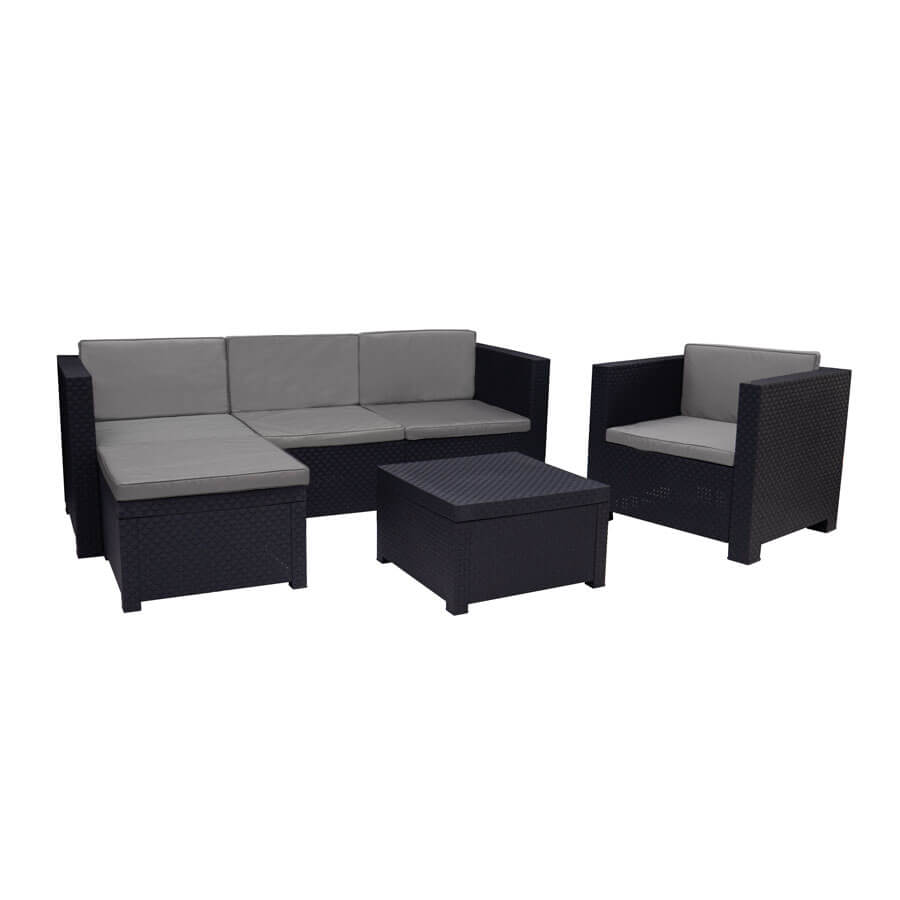 Manhattan Recycled Plastic Garden Furniture Set | Sofa, Ottoman, and Outdoor Armchair