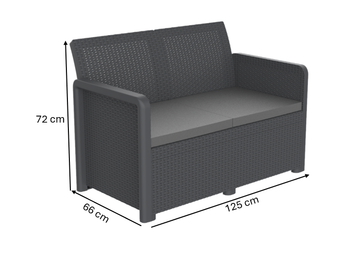Conjunto de jardim com armazenamento - Nassau Confort Storage Graphite | Sofá, Poltronas e Mesa de Plástico Reciclado