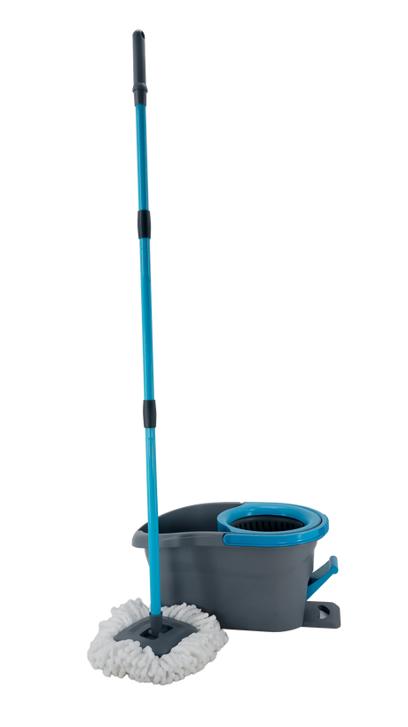 Set de Limpieza Tornado |  Incluye cubo con pedal, mopa de microfibra, escurridor y palo telescópico.