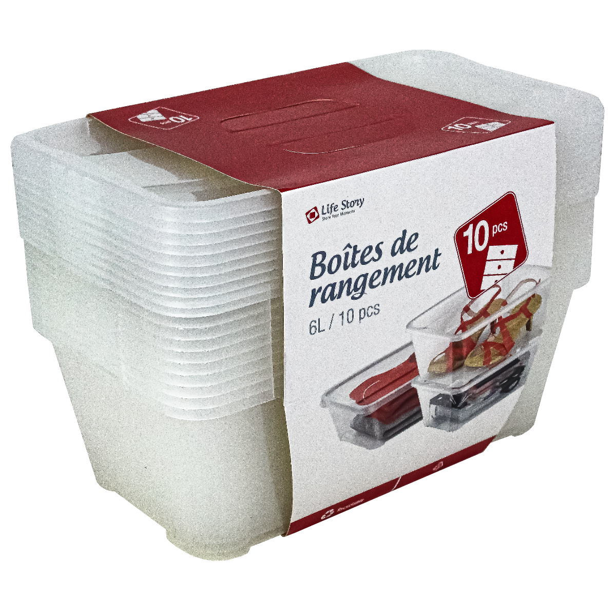 Pack 10 Cajas de Almacenamiento Transparentes con Tapa 6 L