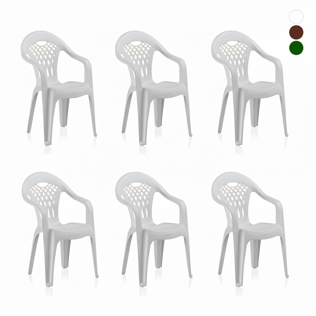 Pack de 6 Sillas Cancún de Plástico Reciclado | Sillas Apilables de Jardín y Catering