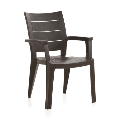 Pack x4 Sillas de Jardín Apilables Legno | Sillas con Reposabrazos y Textura imitación a Madera