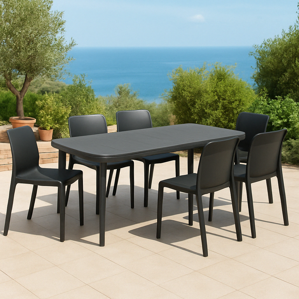 Conjunto de Terraza Atlanta | Mesa Extensible + 6 Sillas de Exterior