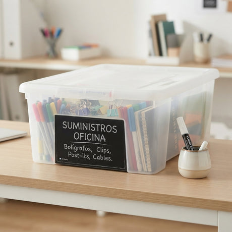 Pack de  4 Cajas de Ordenación Transparente con Tapa y Pizarra Identificativa