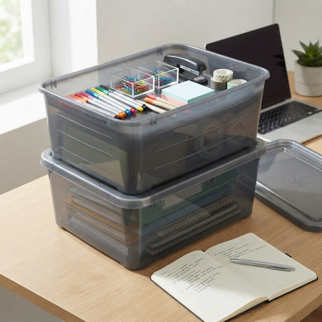 Pack de 2 Cajas Organizadoras de Plástico Negro 45L Life Story con Tapa