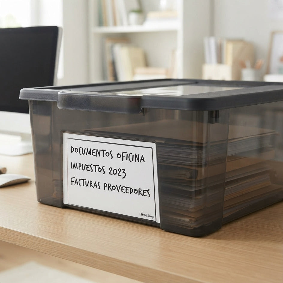 Pack de 4 Cajas de Almacenaje Resistentes y  con etiqueta Identificativa 11L
