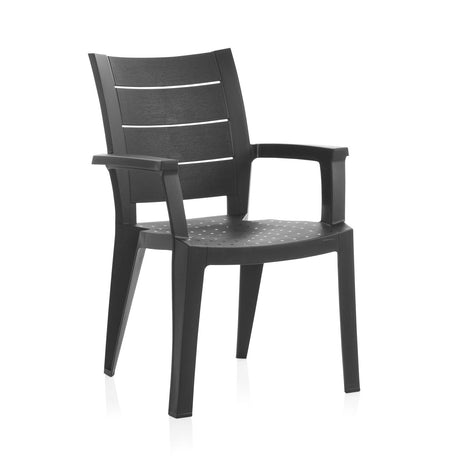 Pack x4 Sillas de Jardín Apilables Legno | Sillas con Reposabrazos y Textura imitación a Madera