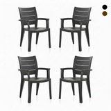 Pack x4 Sillas de Jardín Apilables Legno | Sillas con Reposabrazos y Textura imitación a Madera