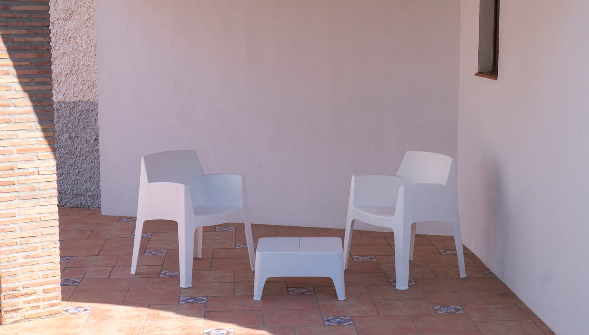 Conjunto de móveis de jardim de plástico reciclado - Costa Blanco | Cadeira e mesa para área externa