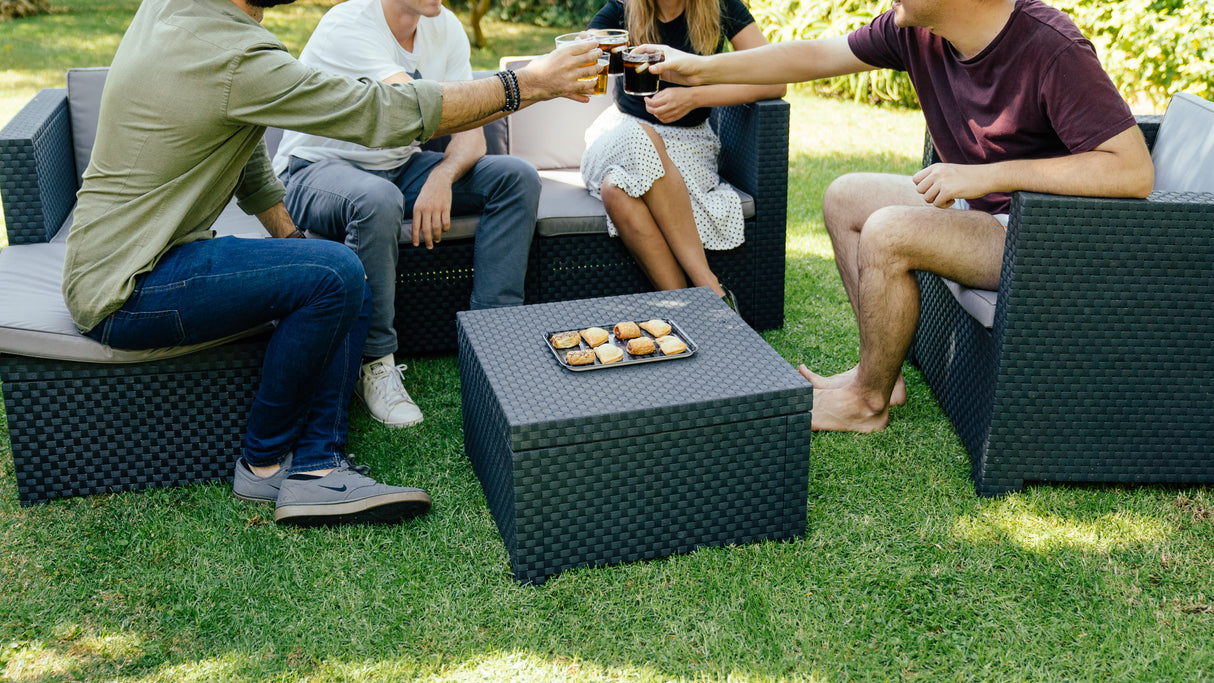 Manhattan Recycled Plastic Garden Furniture Set | Sofa, Ottoman, and Outdoor Armchair