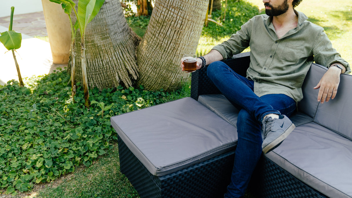 Manhattan Recycled Plastic Garden Furniture Set | Sofa, Ottoman, and Outdoor Armchair
