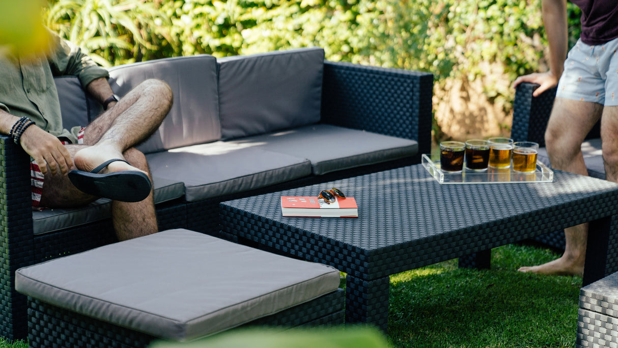 Manhattan Recycled Plastic Garden Furniture Set | Sofa, Ottoman, and Outdoor Armchair