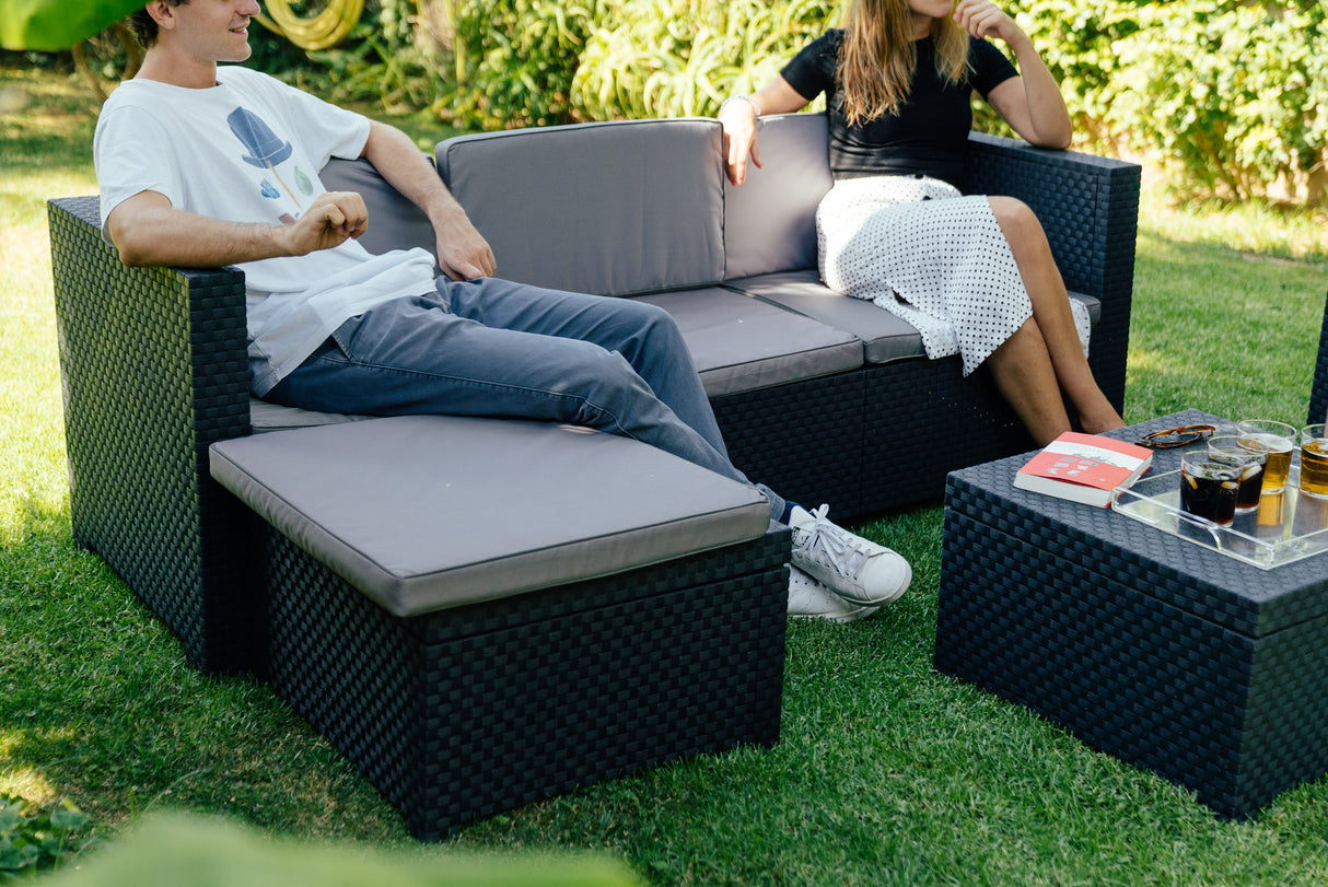Manhattan Recycled Plastic Garden Furniture Set | Sofa, Ottoman, and Outdoor Armchair