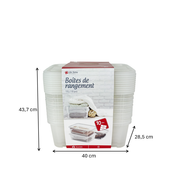 Pack de 20 Cajas de Almacenamiento Life Story 11L Transparentes con Tapa