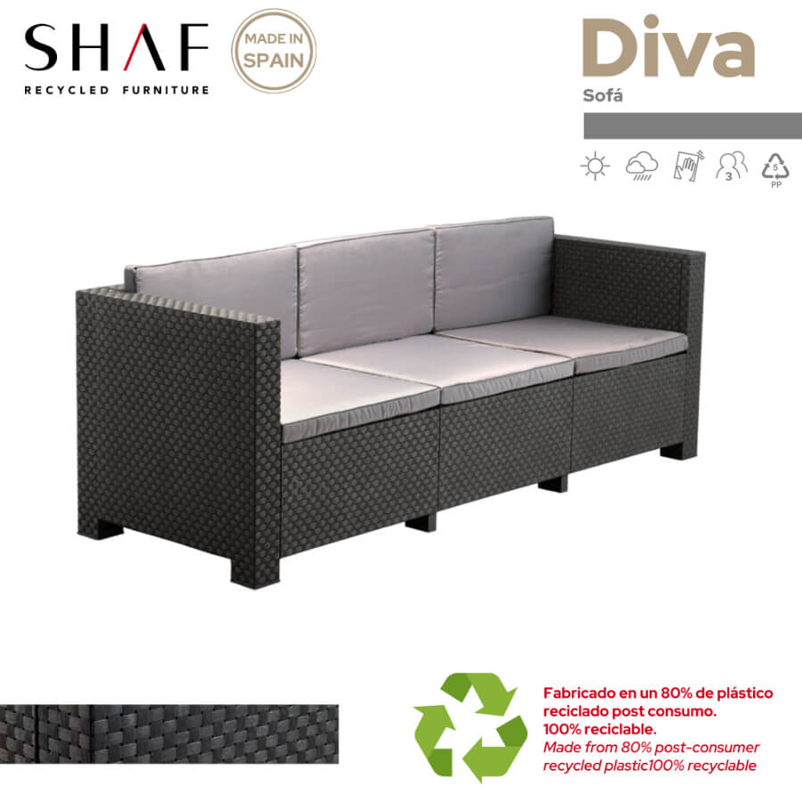 Sofá Diva de 3 lugares | Plástico Reciclado e Máximo Conforto
